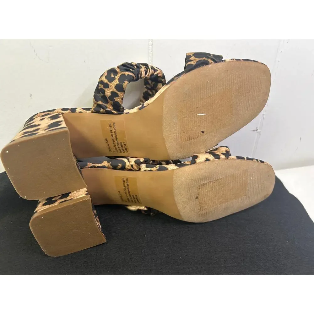 14TH & UNION Zandal Scrunch Printed Block Heel Sandal Leopard Size 9. NWOB